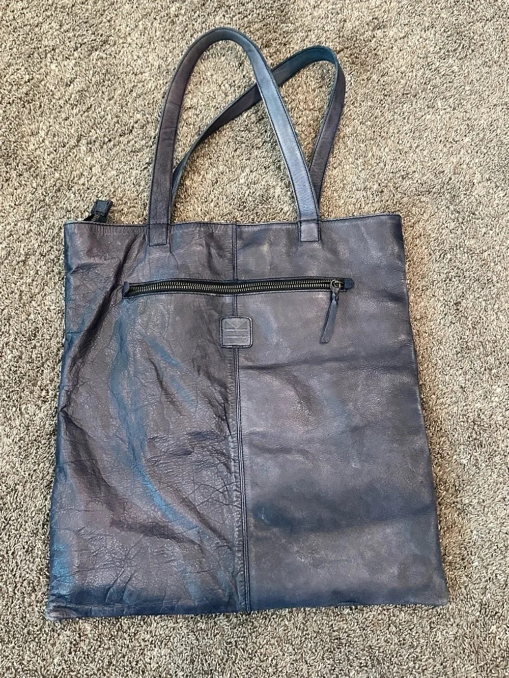 Hudson & Kings New York Graphic Leather Tote Bag Blue Gray